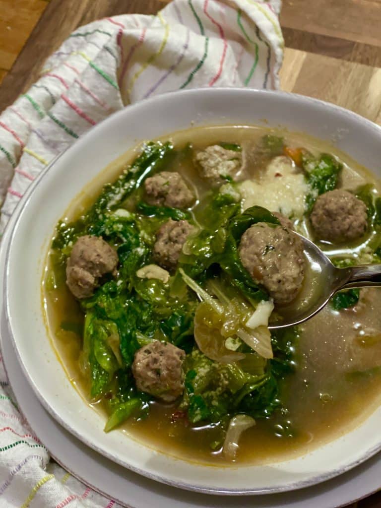 Italian Wedding Soup Finished Plated On Spoon