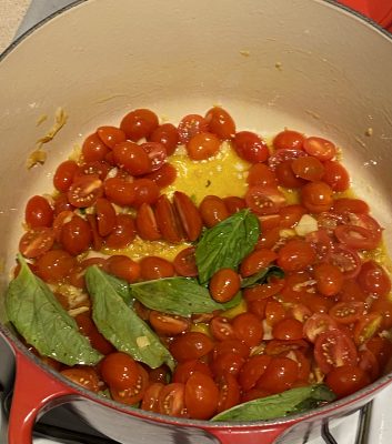 Fresh Grape Tomato Pasta Prepping
