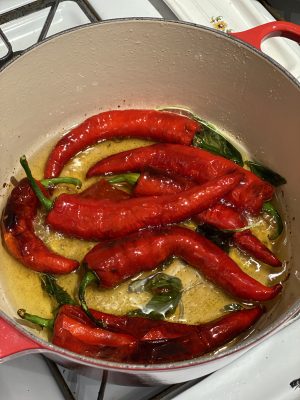 Fried Peppers Frying in Pan