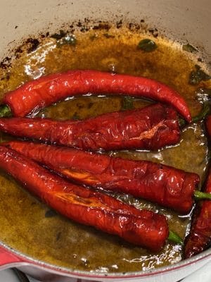 Fried Peppers Frying in Pan
