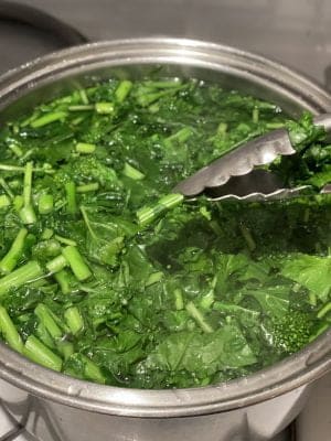 Sautéed Broccoli Rabe Testing Doneness