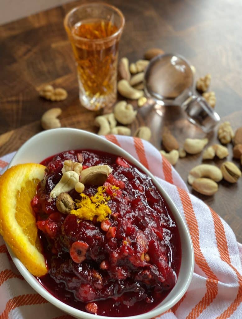 Nutty Cranberry Sauce with Cognac in bowl