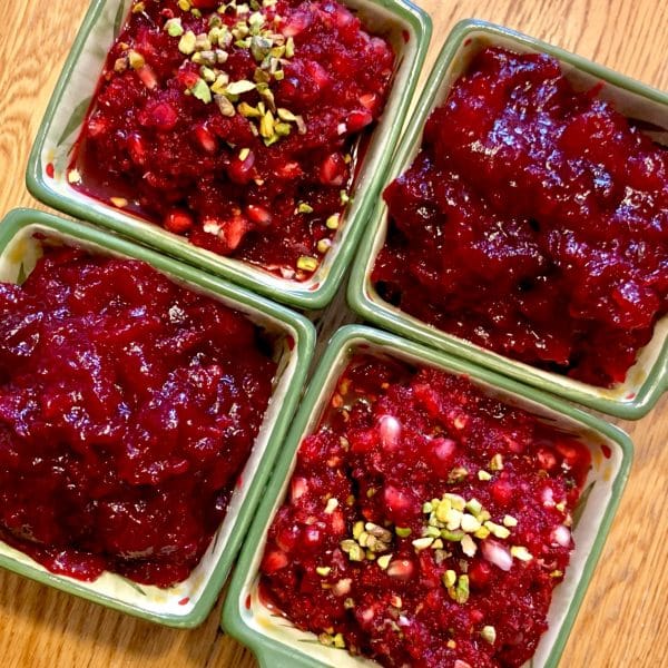 Raw Cranberry Pomegranate Relish in a bowl