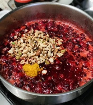 Nutty Cranberry Sauce with Cognac in process