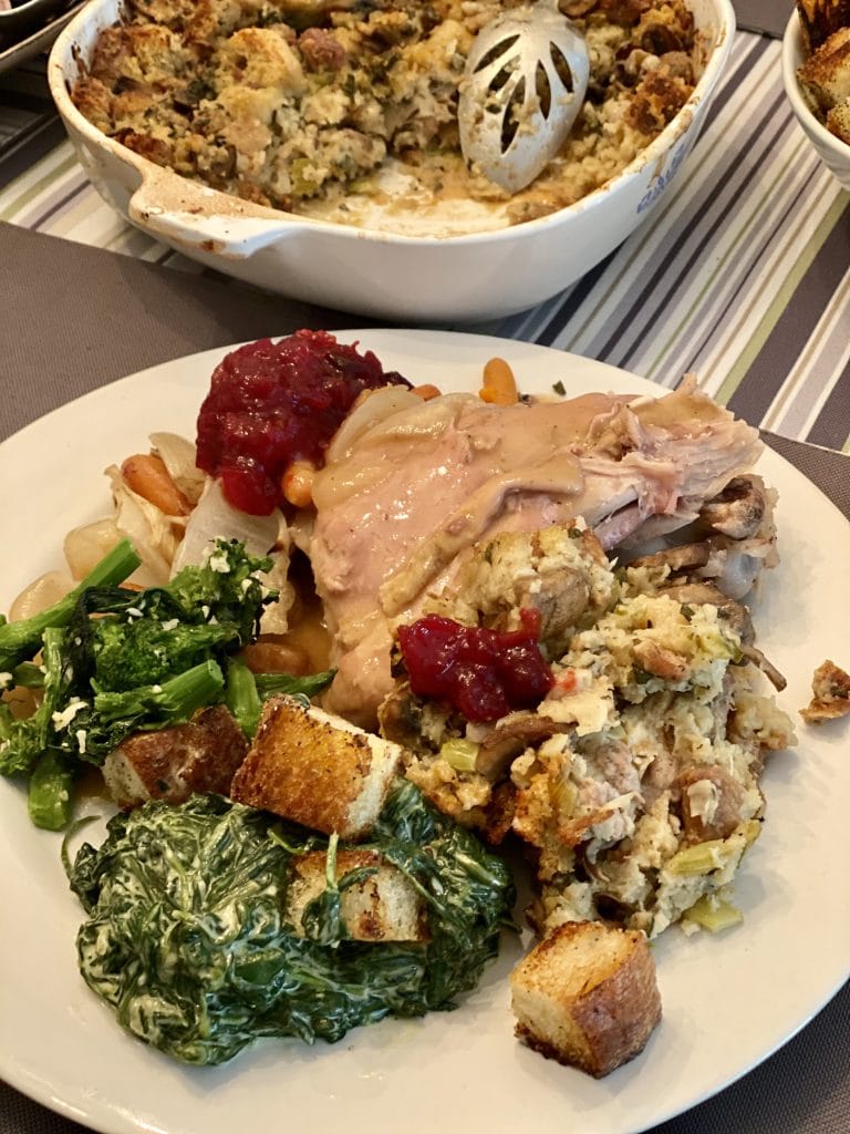 Thanksgiving Stuffing with Sausage and Mushrooms on plate