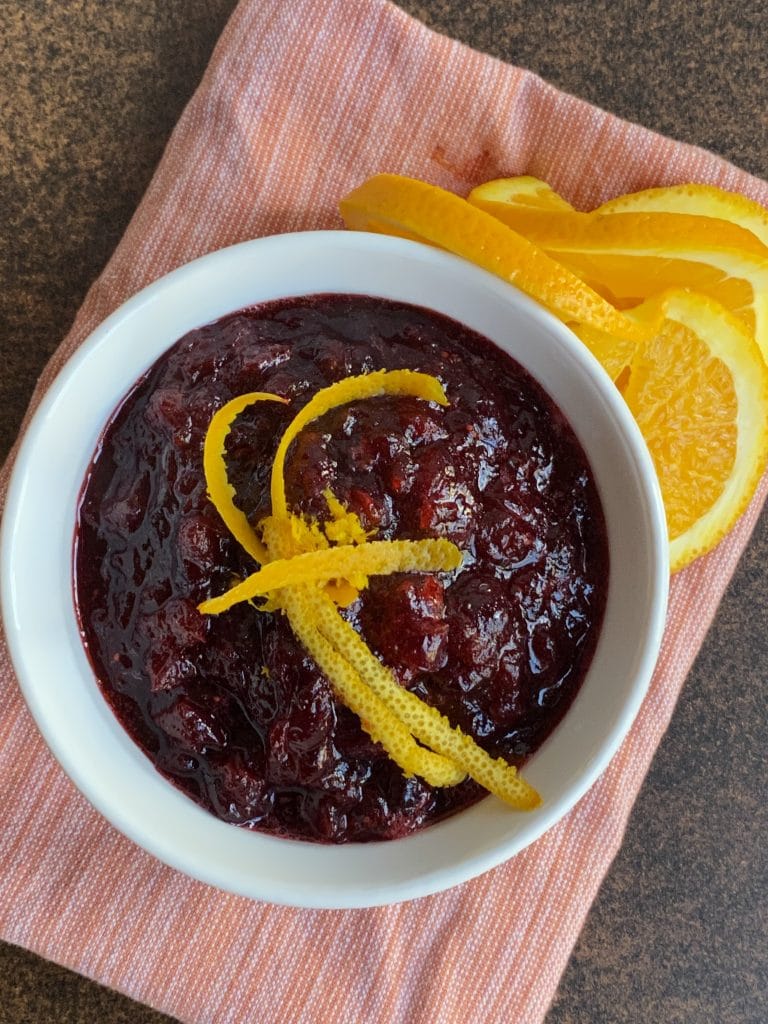Cranberry Sauce with Orange Plated Overhead View
