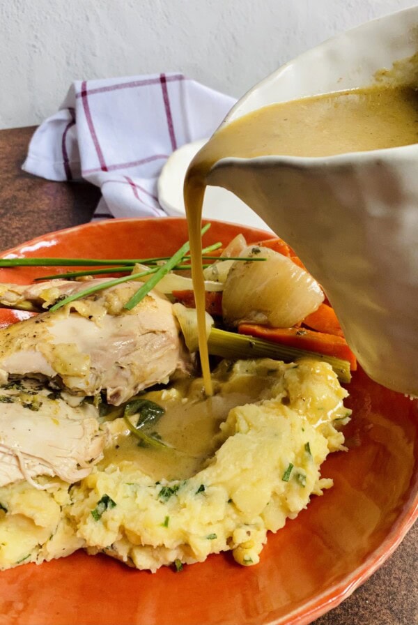 Turkey Gravy Plated with Plate of Food