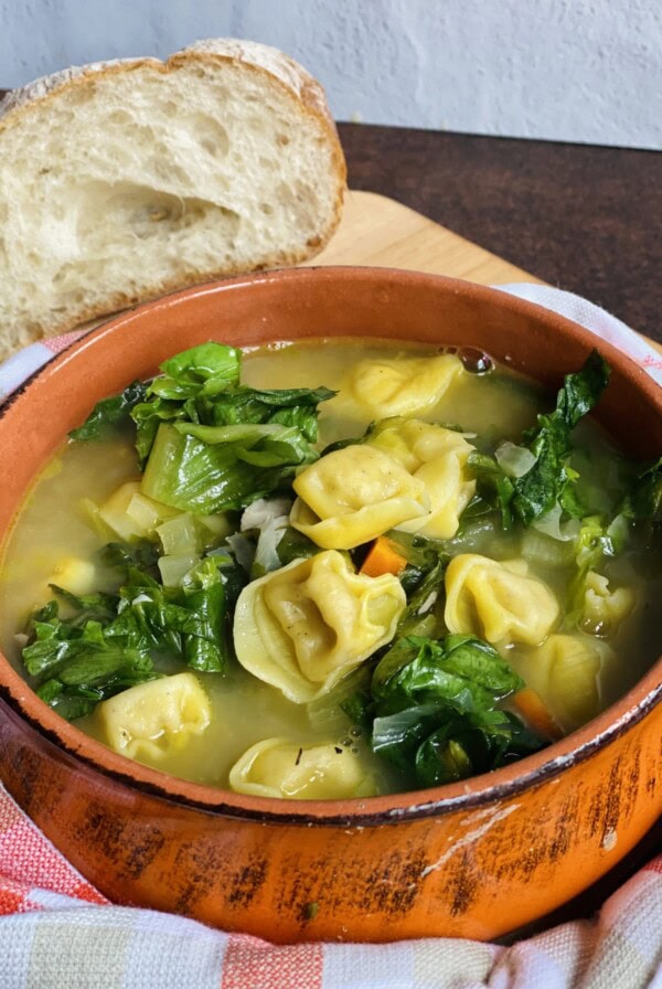 Leftover Turkey Tortellini Soup In Bowl