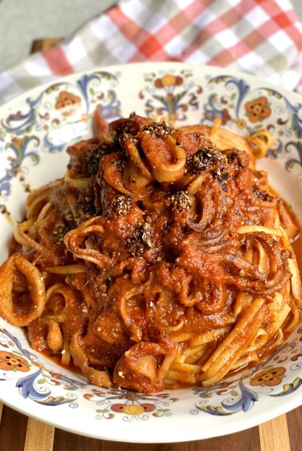 Calamari Pasta Fra Diavolo Plated.