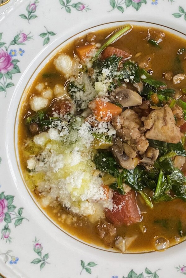 Italian Lentil Soup with Sausage Plated