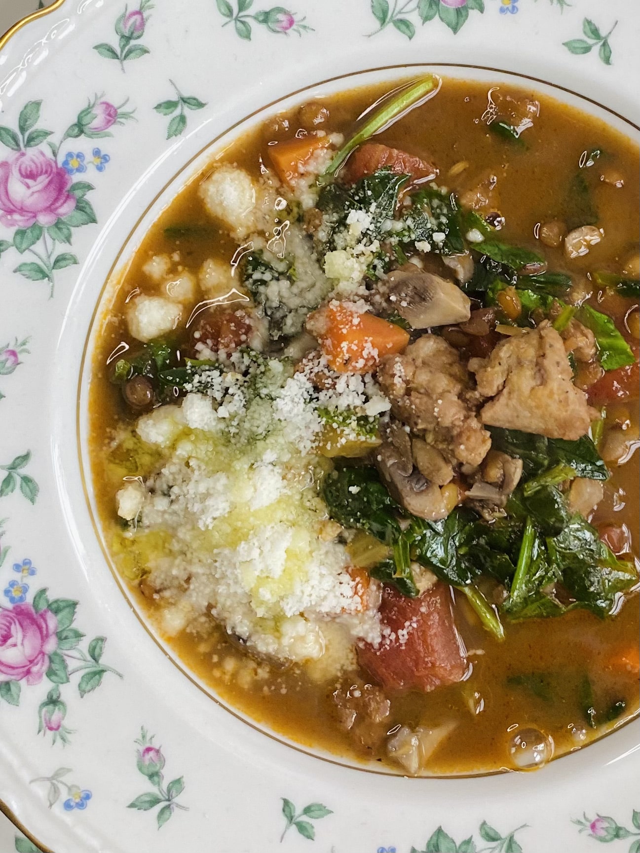 Italian Lentil Soup with Sausage Plated