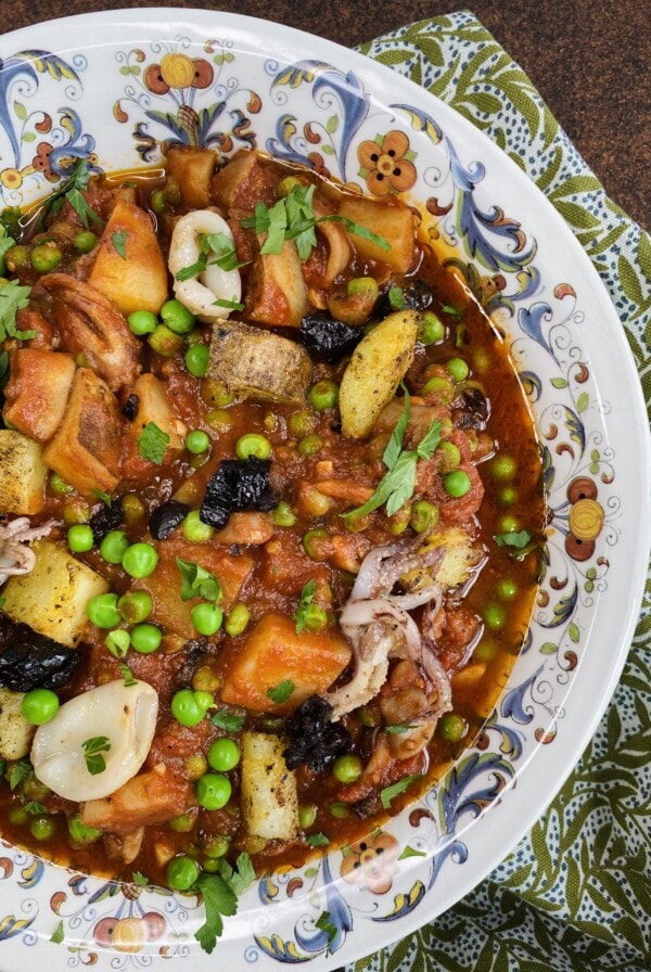 Calamari, Potato and Peas-Plated and Styled