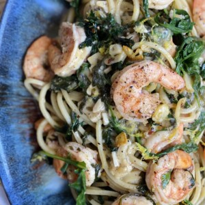 Shrimp Arugula Pasta Plated.