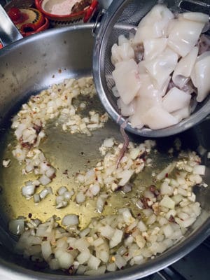 Calamari, Potato and Peas-In Process