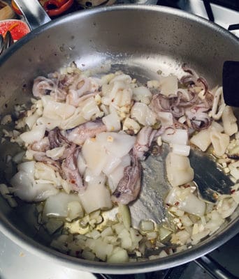 Calamari, Potato and Peas-In Process