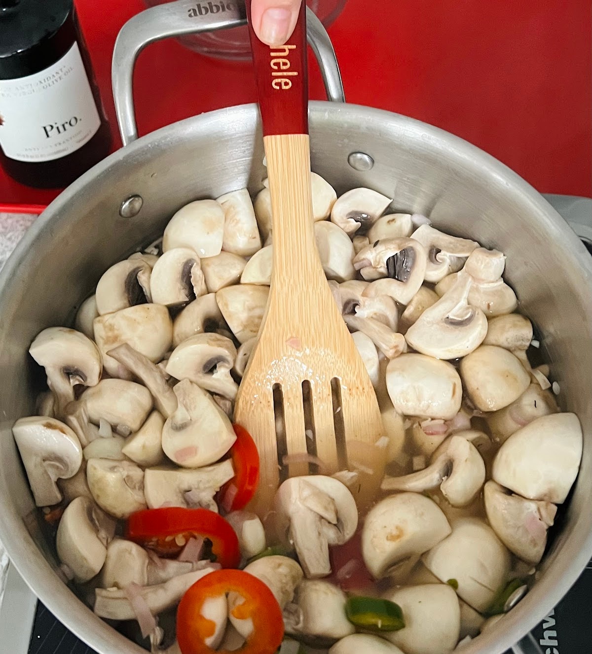 Spicy Italian Marinated Mushrooms In Process