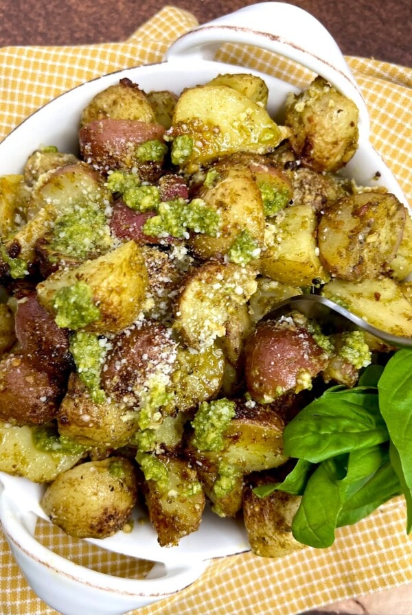 Pesto Roasted Potatoes Styled Photo in Bowl.