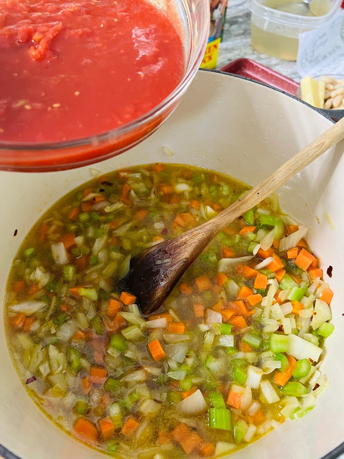 Making Tuscan Ribollita Soup.