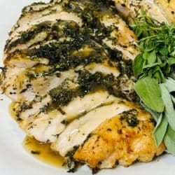 Boneless Turkey Breast with Herb Butter Styled Photo with Gravy.