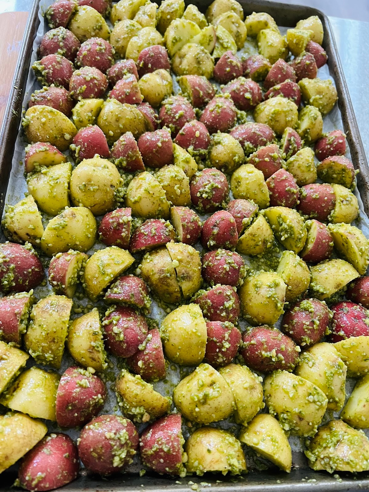 Pesto Potatoes on Sheet Pan.