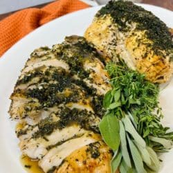 Boneless Turkey Breast with Herb Butter Styled Photo with Gravy.