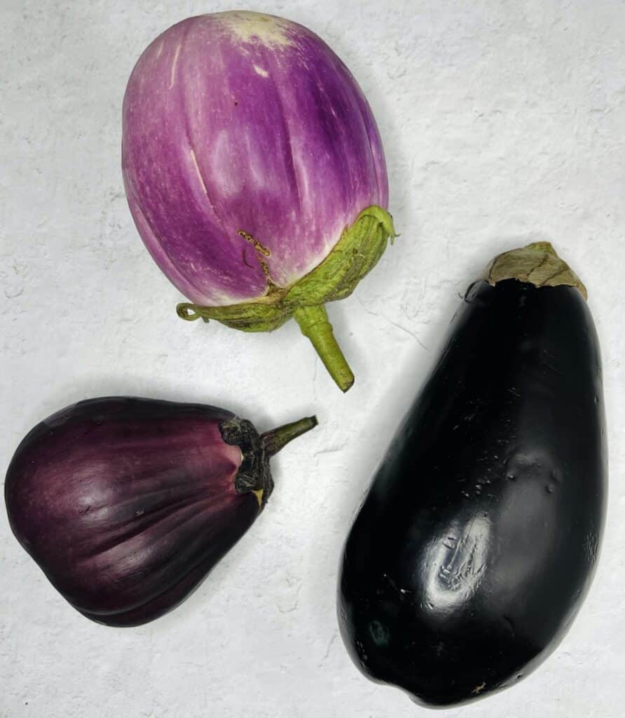 Three different types of eggplant.