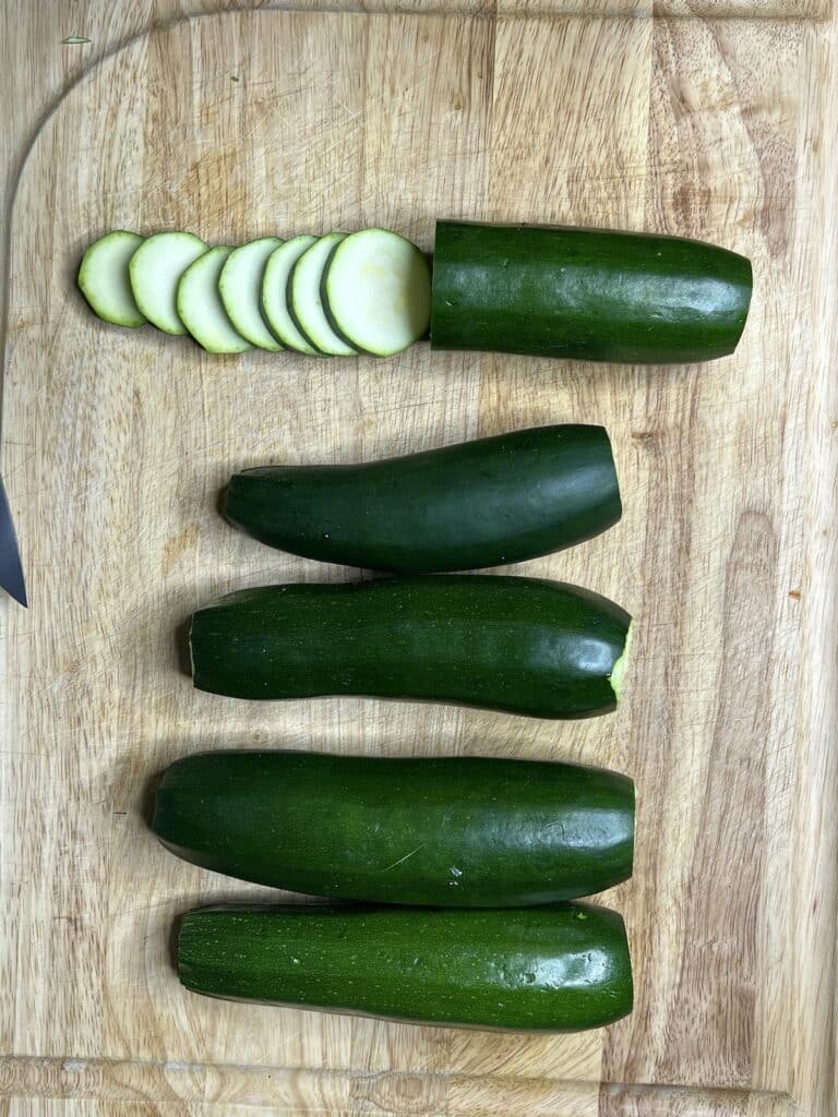 Zucchini being prepped.