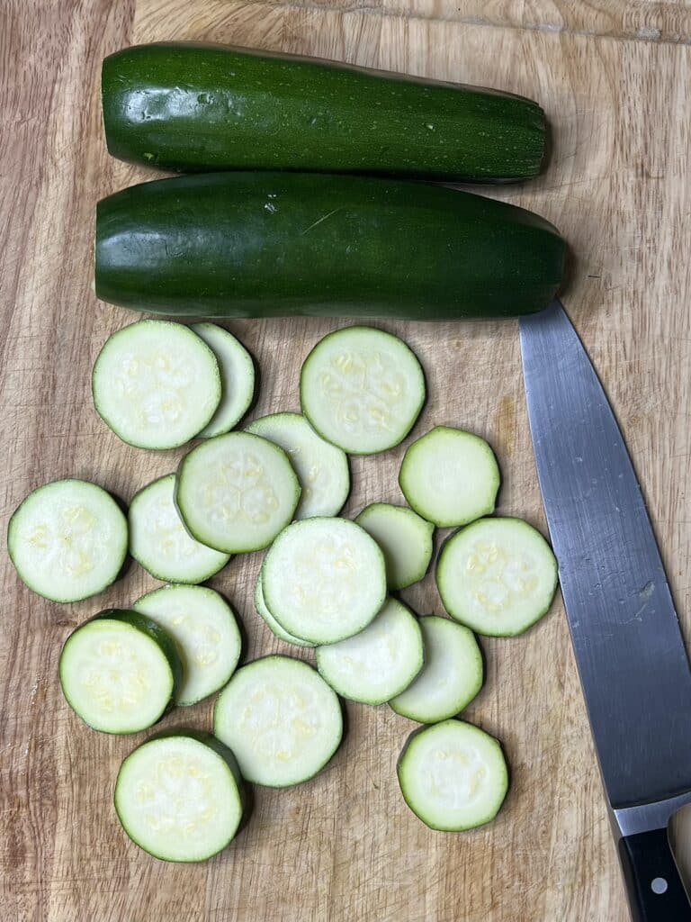 Zucchini being prepped.