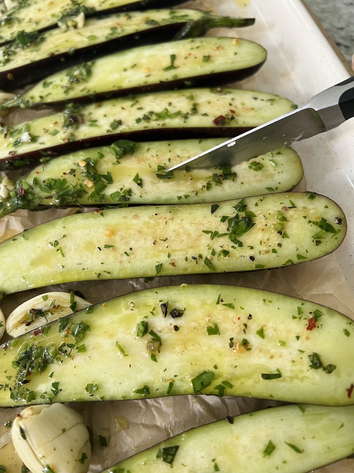 Roasted Baby Eggplant with Crispy Garlic and Herbs Mangia with Michele