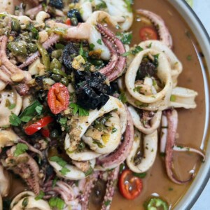 Finished Sauteed Calamari in plate.