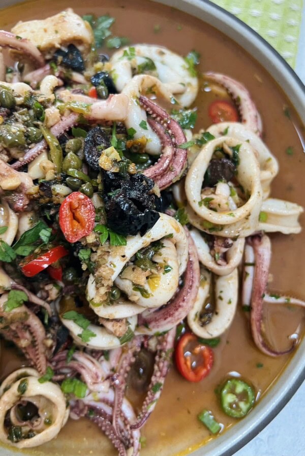 Finished Sauteed Calamari in plate.