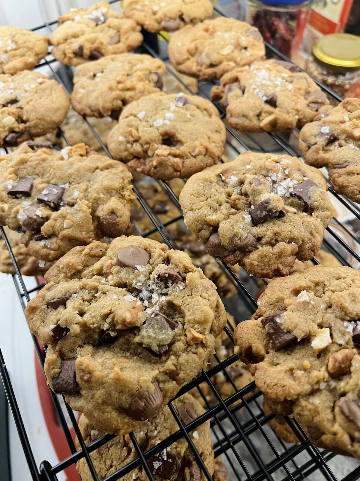 Peanut Butter Cup Chocolate Chip Cookies with Sea Salt and Nuts