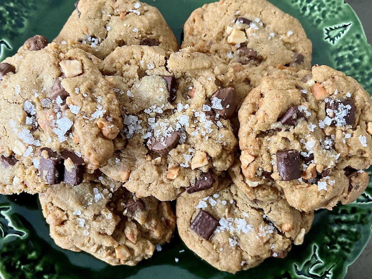 Peanut Butter Cup Chocolate Chip Cookies with Sea Salt and Nuts