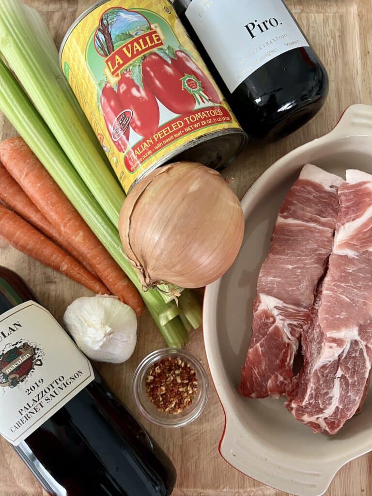 Ingredients for pork ragu recipe.