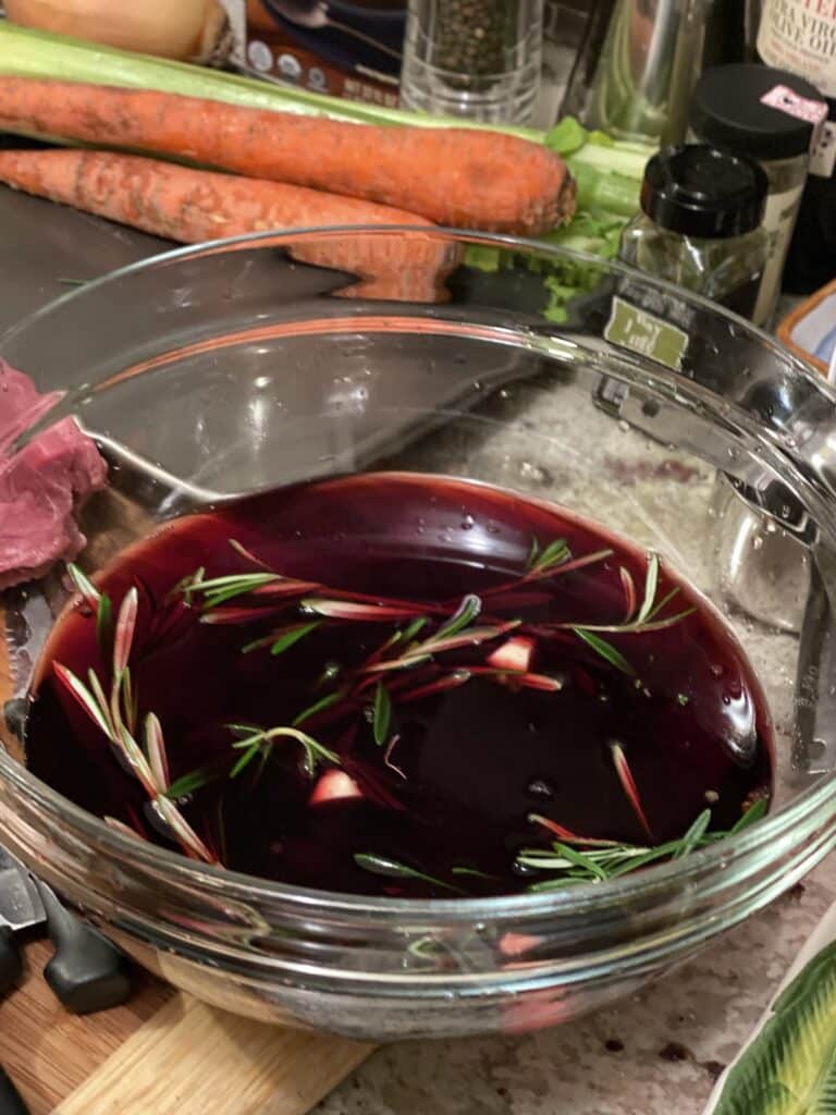 Red wine marinade with rosemary.