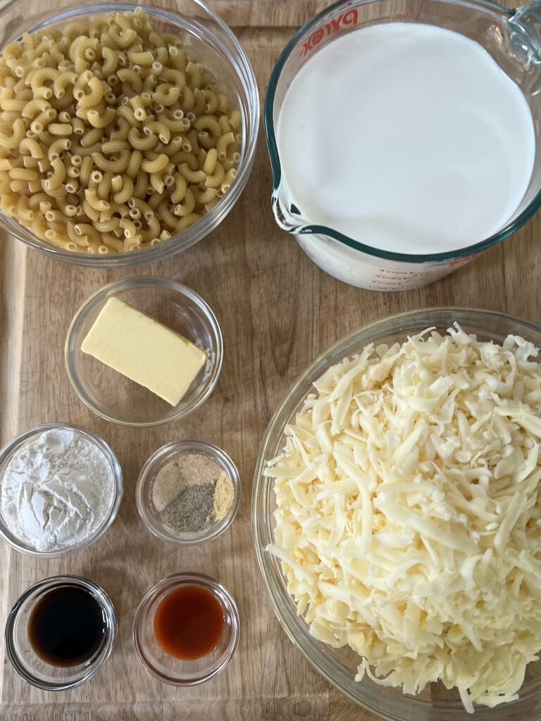 Ingredients for recipe on cutting board.