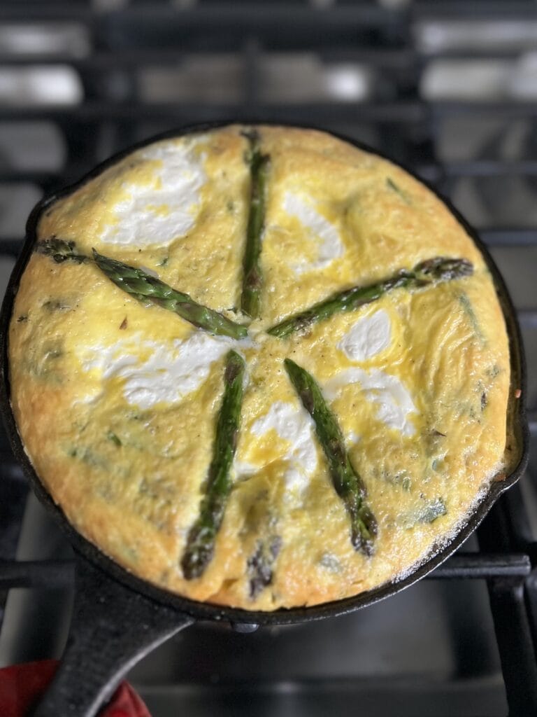 Finished Italian asparagus frittata just out of the oven.