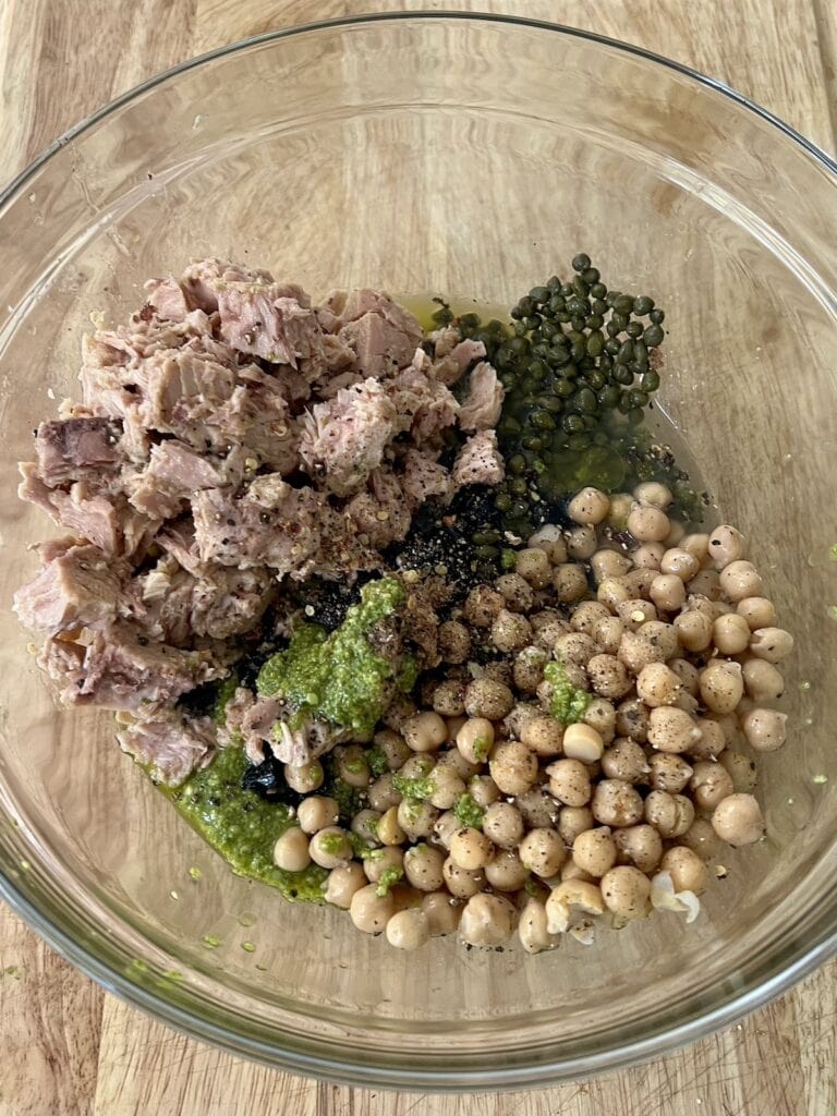 All sauce ingredients for recipe in glass bowl.