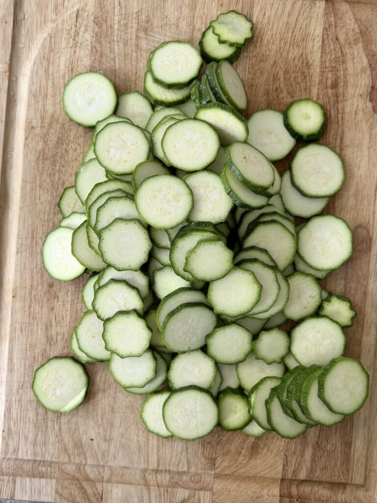The prepped zucchini slices for nerano pasta.