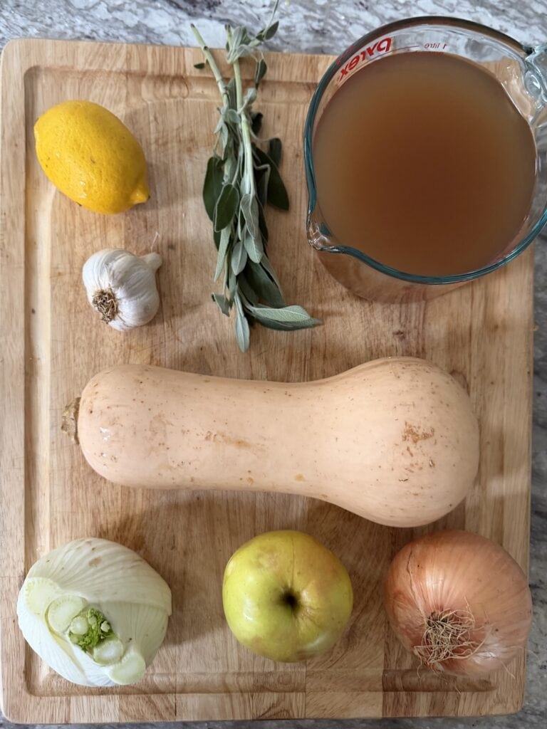 Recipe ingredients on cutting board.